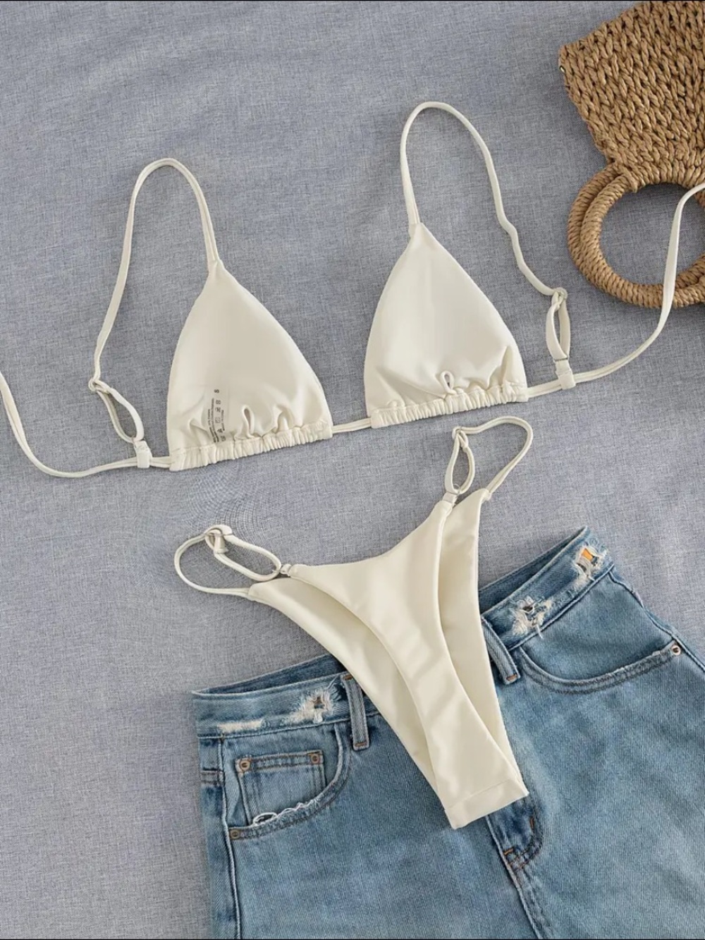 Cream White Triangle String Bikini Set - Picture 3 of 5